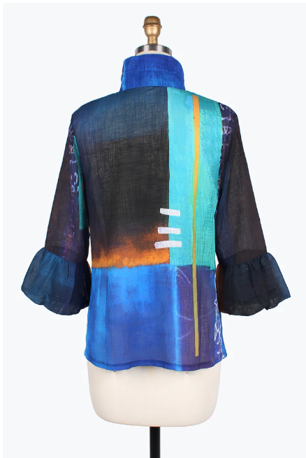 DAMEE ABSTRACT PAINTING PUFFY SLEEVE JKT - 4802-BLU