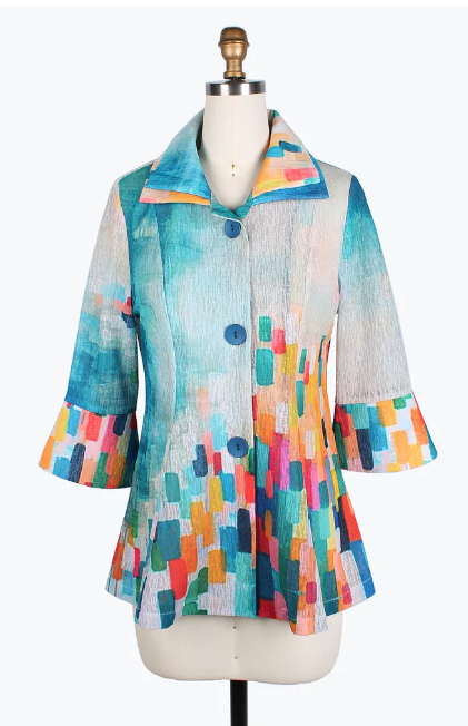 DAMEE WATERCOLOR ART DOUBLE COLLAR JKT - 4811-BLU