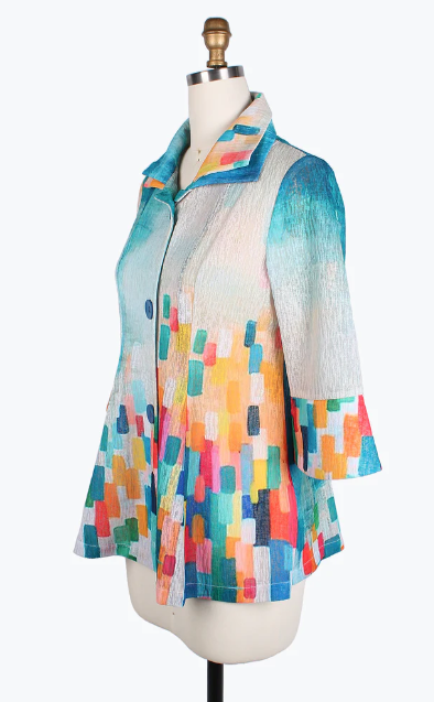 DAMEE WATERCOLOR ART DOUBLE COLLAR JKT - 4811-BLU