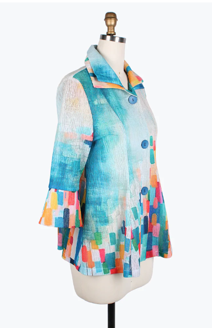 DAMEE WATERCOLOR ART DOUBLE COLLAR JKT - 4811-BLU
