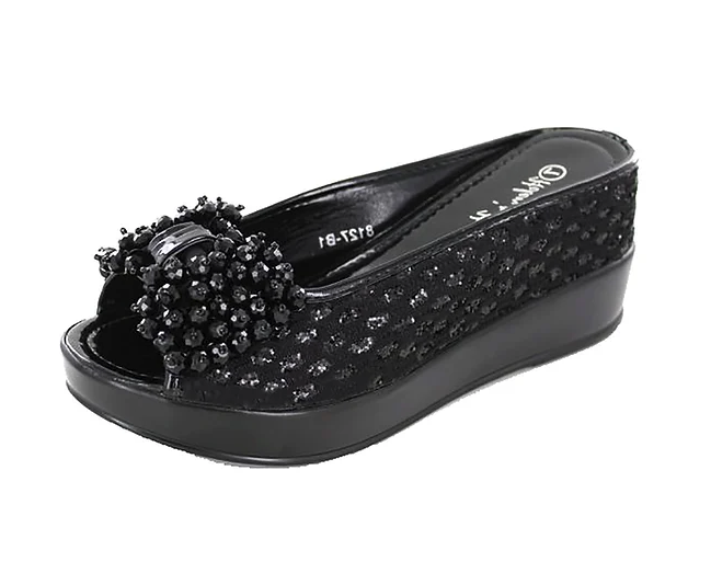 Helens Heart Beaded Bow Slide Shoe - 8127-25 BLACK