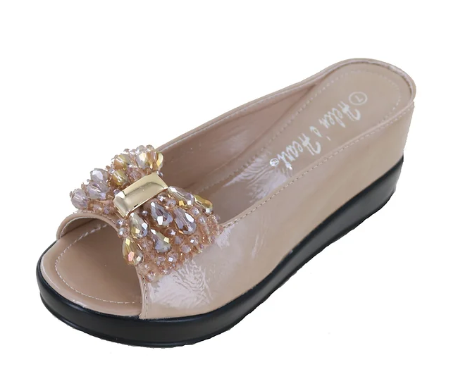 Helens Heart Party Bow Slide Shoe - 8127-50 CREAM