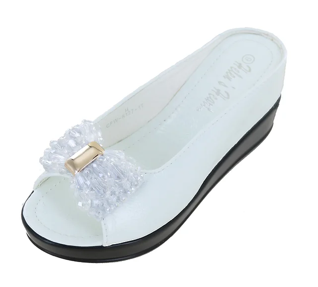 Helens Heart Party Bow Slide Shoe - 8127-50 WHITE
