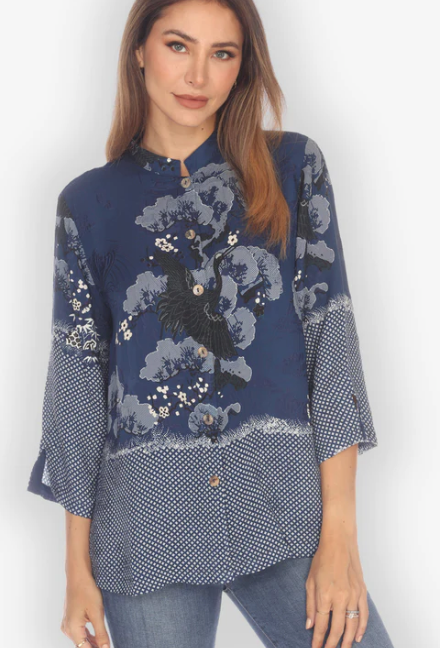 Citron "True Blue Shibori" Silk Blouse - 1213TBS