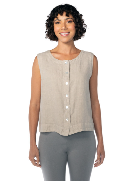 Cut Loose Solid Linen Vest - 4405873