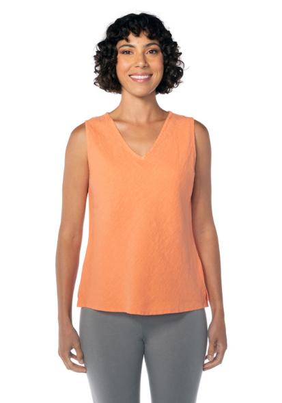 Cut Loose Solid Linen V-Neck Bias Tank - 4405103