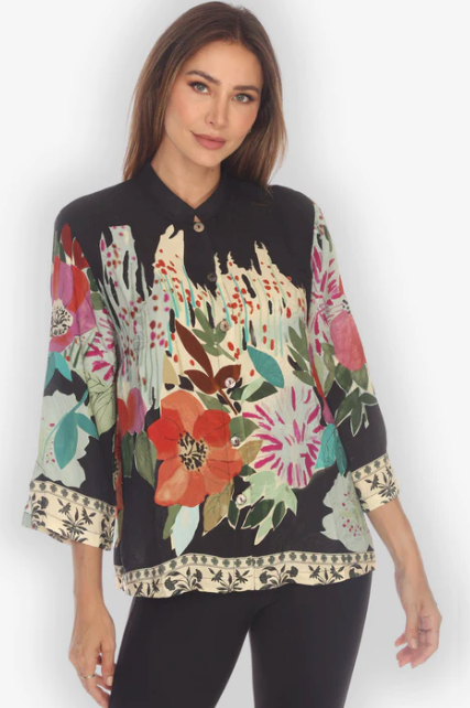 Citron "Hand Painted Flower" Silk Blouse - 1213HPF