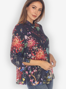 Citron "Colorful Fall Flowers" Silk Blouse - 1213CFLF