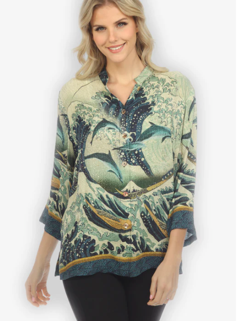 Citron "Japanese Wave" Silk Blouse - 1213JW