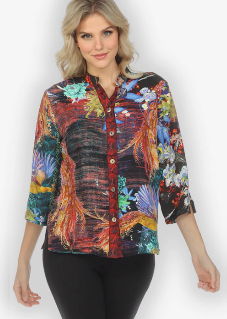 Citron "Tasteful Peacock Flower" Silk Blouse - 1213TPF
