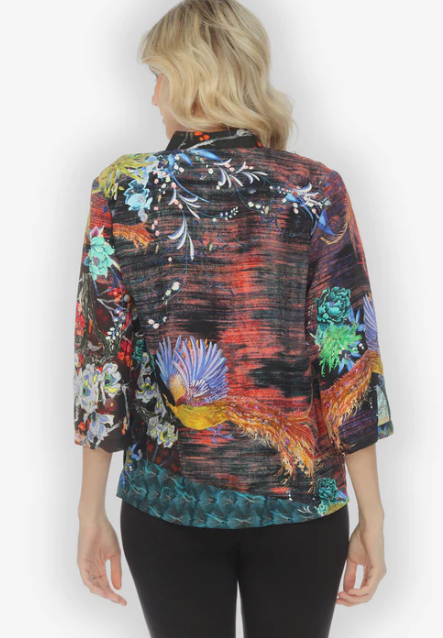 Citron "Tasteful Peacock Flower" Silk Blouse - 1213TPF