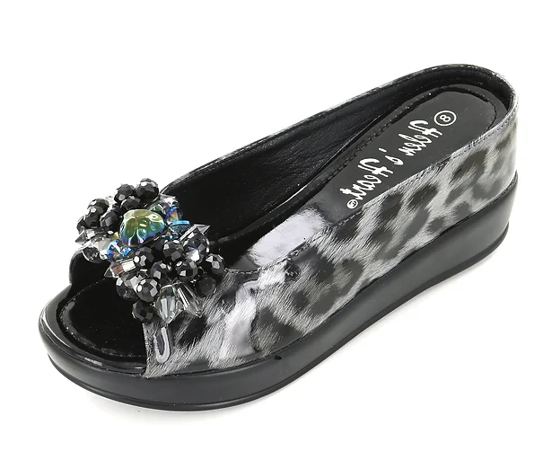 Helens Heart Leopard Slide Shoe - 8127-60 BLACK