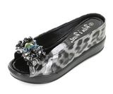 Helens Heart Leopard Slide Shoe - 8127-60 BLACK