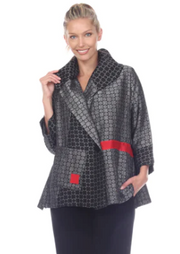 Moonlight Shawl-Collar Contrast Print Jacket in Grey - 2110-GRY