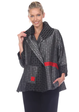 Moonlight Shawl-Collar Contrast Print Jacket in Grey - 2110-GRY