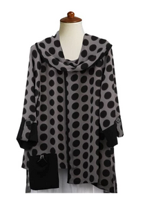 Moonlight Polka Dot Cowl Neck Tunic in Black/Grey - 2560-CL
