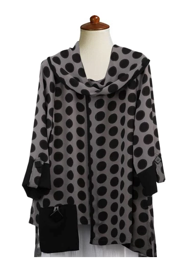 Moonlight Polka Dot Cowl Neck Tunic in Black/Grey - 2560-CL