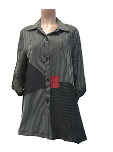 BESTSELLER! Moonlight by Y&S Striped Button Front Shirt/Jacket in Grey/Black/Red - 2169