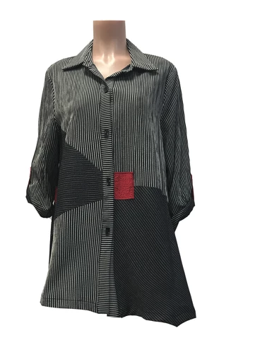BESTSELLER! Moonlight by Y&S Striped Button Front Shirt/Jacket in Grey/Black/Red - 2169
