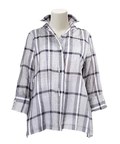 Moonlight Lightweight Check & Stripe Button Front Shirt in Navy/Blue/White - 2417 CK