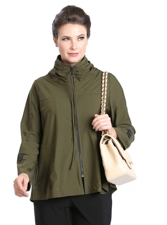 IC Collection Zip Front Parachute Jacket in Olive - 3316J-OLV