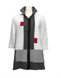 Moonlight Colorblock Button Front Shirt in Black/White/Red - 2174-BWR